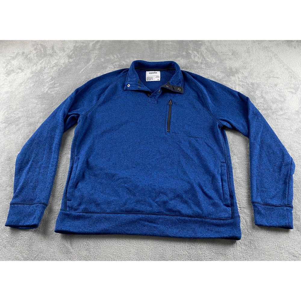 Sonoma Mens XL Blue Heather Sweater Fleece Snap‎ Mock Neck Pullover Jacket